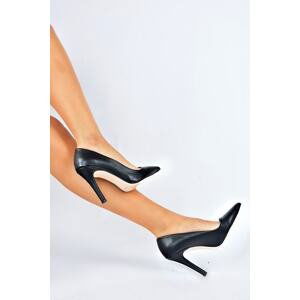 Fox Shoes Women's Black Faux Leather Thin Heeled Stilettos