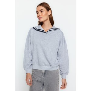Trendyol Gray Oversize/Wide-Fit Collar Detail Diagonal Knitted Sweatshirt