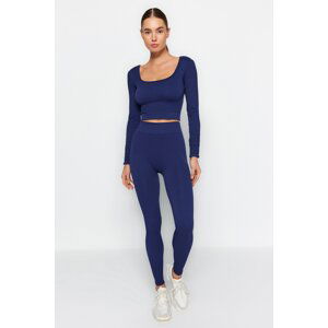 Trendyol Dark Navy Blue Seamless/Seamless Ribbed Full Length Sports Leggings