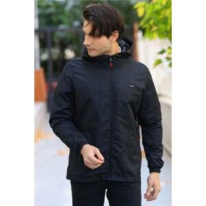 D1fference Men's Black Inner Lined Water And Windproof Hooded Pocket Raincoat