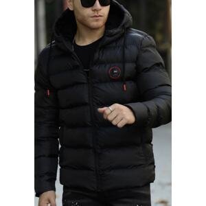 D1fference Men's Black Thick Lined Water and Windproof Hooded Winter Inflatable Sports Coat