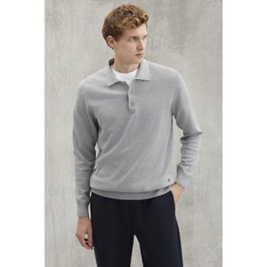 GRIMELANGE Eddie Men's Slim Fit 100% Cotton Gray Melange Polo Neck T-shirt