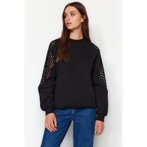 Trendyol Black Mesh Detailed Thick Fleece Regular/Normal Fit Knitted Sweatshirt