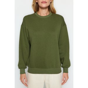 Trendyol Khaki Thick Fleece Regular/Normal Fit Crew Neck Basic Knitted Sweatshirt