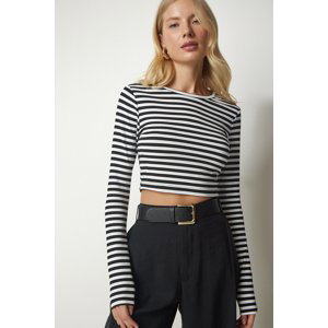 Happiness İstanbul Women's Black And White Striped Camisole Crop Blouse