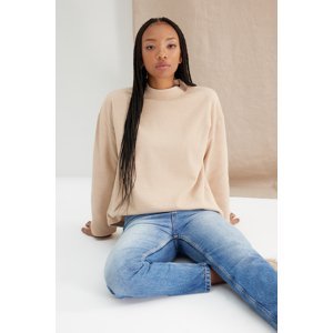 Trendyol Beige More Sustainable Thessaloniki/Knitwear Look Relaxed/Comfortable Fit High Neck Knitted Blouse