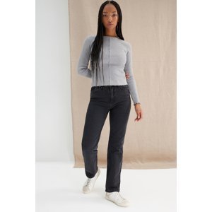 Trendyol Gray Melange More Sustainable Ribbed Fitted/Sleeping-fitting Stitched Stretch Knitted Blouse