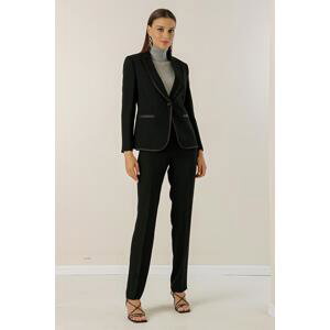 By Saygı Pile Lined Single Button Jacket 2 Piece Set with Trousers