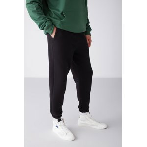 GRIMELANGE Inside Men's Regular Fit Soft Fabric Black Sweatpants with Elastic Waist Leg