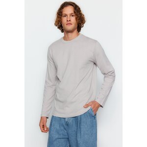 Trendyol Men's Gray Basic Regular/Normal Fit Crew Neck Long Sleeve 100% Cotton T-Shirt