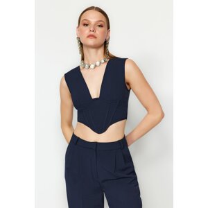 Trendyol Navy Blue Bodice Detailed V Neck Woven Bustier