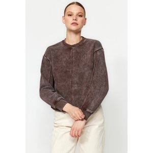 Trendyol Brown Aged/Faded Effect Thick Fleece Regular/Regular Fit Knitted Sweatshirt