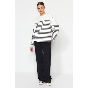 Trendyol Ecru Striped Button Detailed Fleece Inside Oversize/Cross-Knit Sweatshirt
