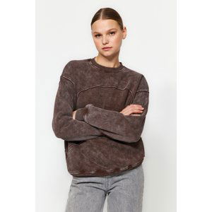 Trendyol Brown Weathered/Faded Effect Thick Fleece Oversize/Cross-Knit Sweatshirt