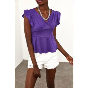 XHAN Women's Purple Frill Shoulders Blouse