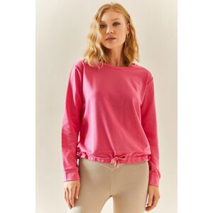 XHAN Pink Crew Neck Gathered Sweatshirt