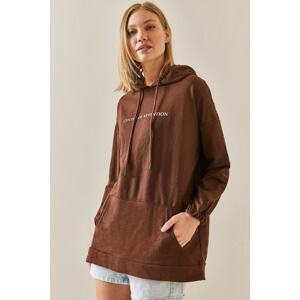 XHAN Brown Kangaroo Pocket Hooded Sweatshirt
