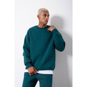 XHAN Emerald Green Organic Cotton Raised Oversize Sweatshirt
