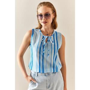 XHAN Blue Striped Thick Strap Blouse