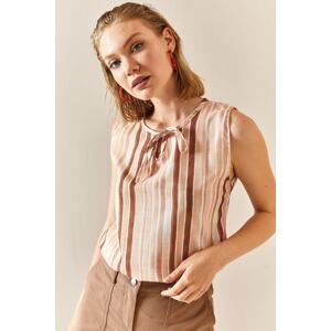 XHAN Brown Striped Thick Strap Blouse