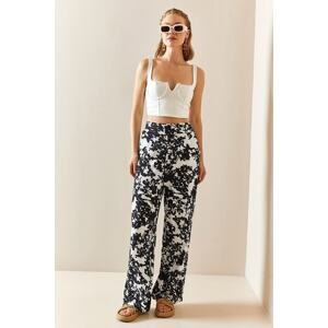 XHAN Black Floral Pattern Loose Trousers