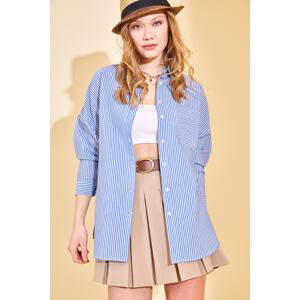 XHAN Women's Blue Oversize Seekerchief Striped Shirt