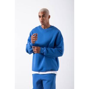 XHAN Blue Organic Cotton Raised Oversize Sweatshirt