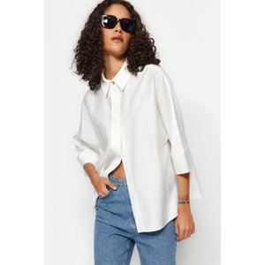 Trendyol White 3/4 Sleeve Oversize/Wide Fit Woven Shirt