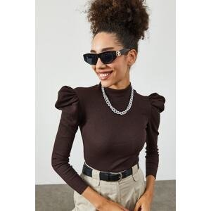 XHAN Women's Bitter Brown Shoulders Gathered Blouse