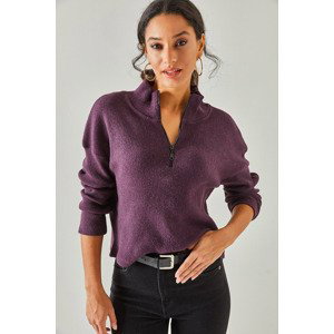 Olalook Women's Damson Zipper High Neck Raised Sweater