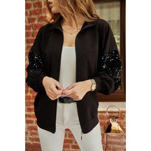 XHAN Sequined Sleeves Zippered Sweat