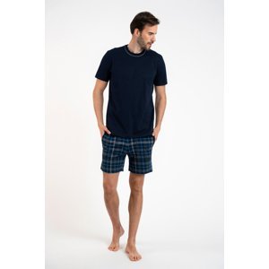Pánské pyžamo Ruben, krátký rukáv, krátké kalhoty - tmavě modrá/potisk