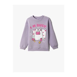Koton Cat Printed Sweatshirt Long Sleeve Crew Neck Ribbed