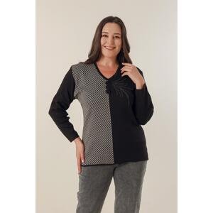 By Saygı V-Neck Front Bead Detail Plus Size Sweater