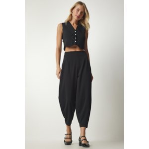 Happiness İstanbul Women's Black Darted Woven Shalwar Trousers