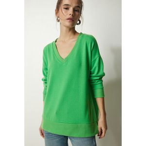 Happiness İstanbul Women's Light Green V-Neck Fluffy Knitted Sweater