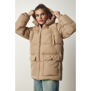 Happiness İstanbul Women's Beige Hooded Down Jacket
