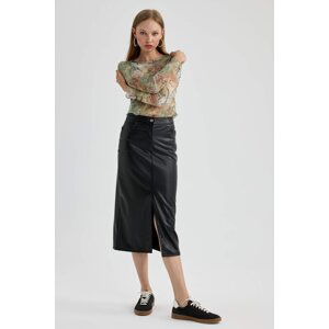 DEFACTO Faux Leather Midi Knitted Skirt