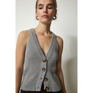 Happiness İstanbul Women's Gray Barbell Neck Buttoned Knitwear Vest