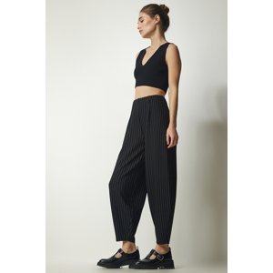 Happiness İstanbul Women's Black Comfortable Striped Shalwar Trousers