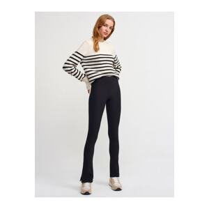 Dilvin Ottoman Leggings with Slit Legs-black.