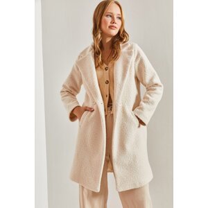 Bianco Lucci Women's Double Breasted Collar Pocket Cashew Coat