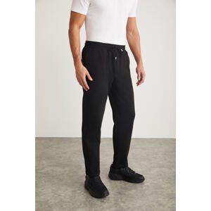 GRIMELANGE Walsh Men's Pique Look Special Fabric Flexible Double Cuff Black Elastic Waist Trousers