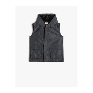 Koton Hooded Sleeveless Vest with Pocket Detail and Wind Flap