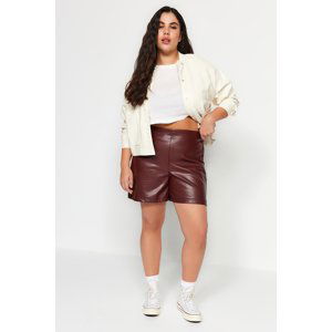 Trendyol Curve Claret Red Faux Leather Shorts