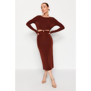 Trendyol Brown Fitted Knitted Window/Cut Out Detailed Elegant Evening Dress