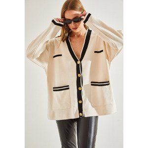 Bianco Lucci Women's Double Pocket Striped Buttoned Oversize Cardigan