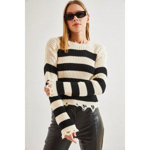 Bianco Lucci Women's Ripped Patterned Striped Sweater