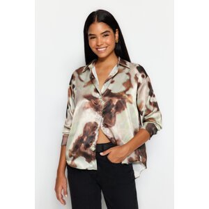 Trendyol Brown Batik Patterned Oversize/Wide Fit Satin Woven Shirt