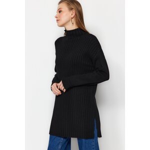 Trendyol Black Stand Collar Ribbed Soft Textured Knitwear Sweater